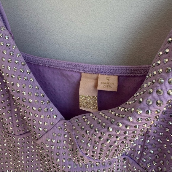 EMBELLISHED Spaghetti Strap V-neck Rhinestone Mini DRESS in Purple Lavender sz S - Picture 7 of 7